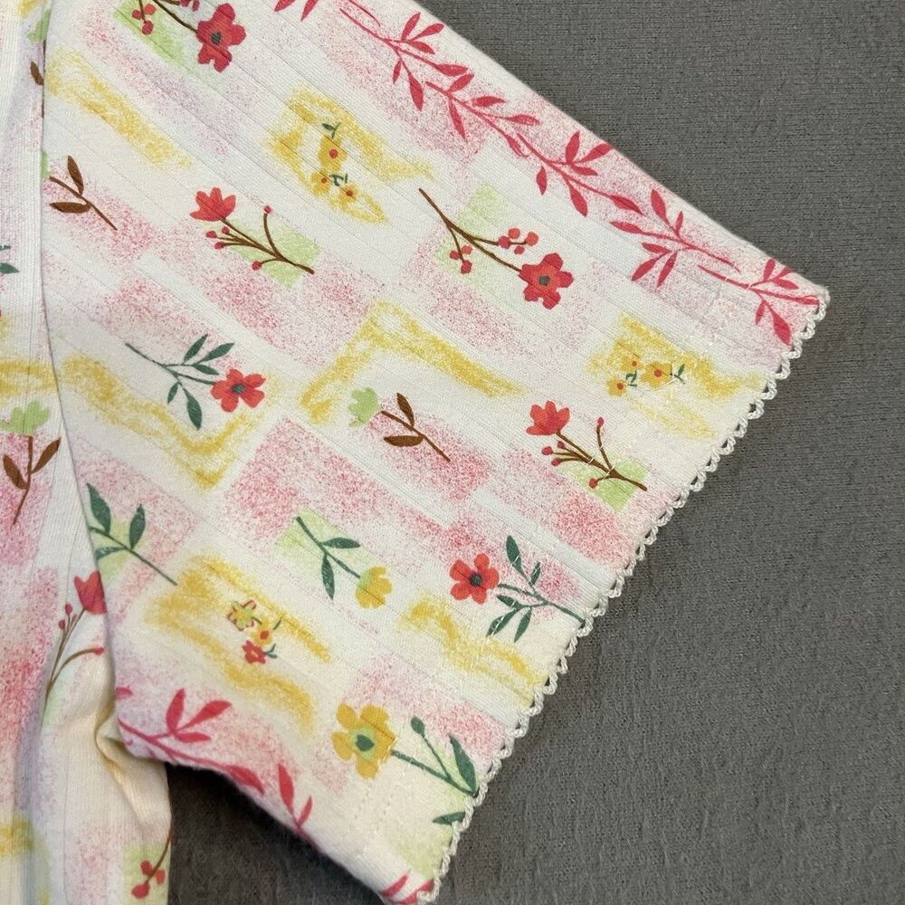 Rebecca Malone Floral Patchwork Pastel Pink Yellow Cottage Top Womens Size L - Picture 4 of 10